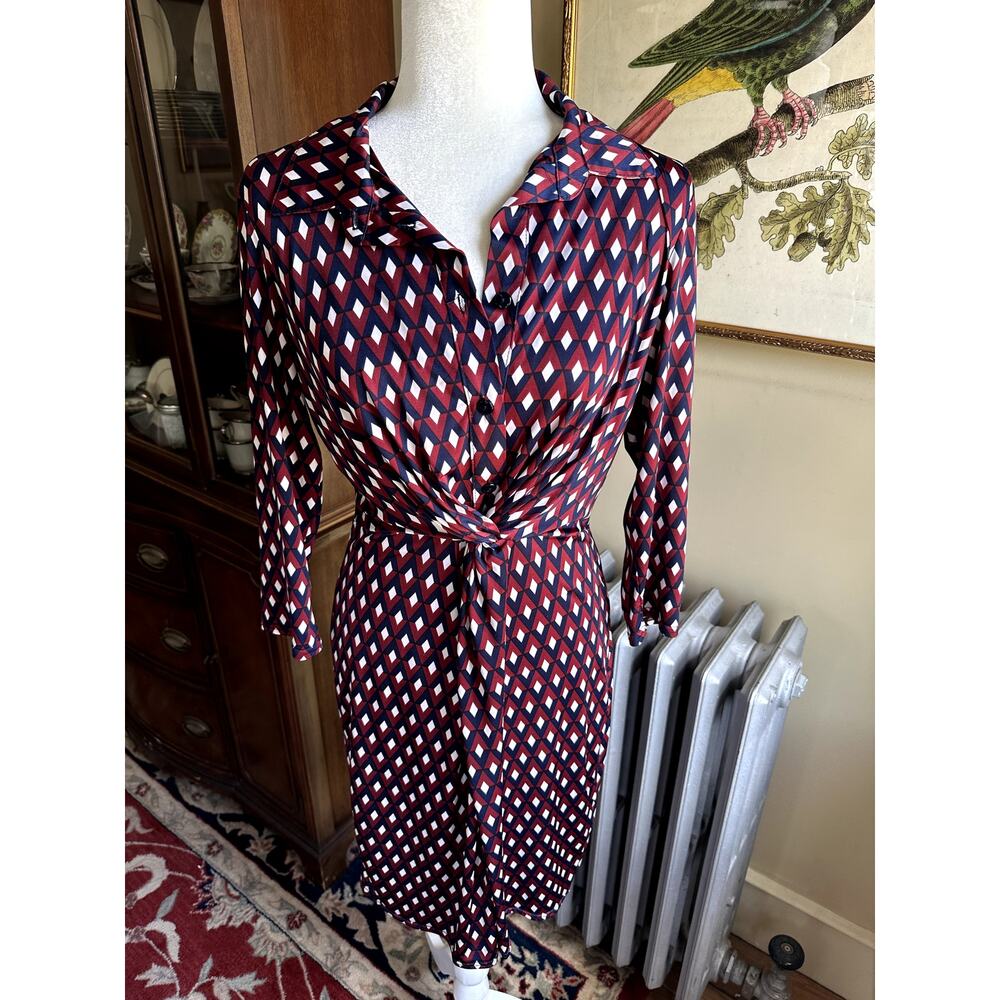 Egerie Paris Geometric Twist Front Dress XS Burgundy/Blue Optical Illusion Mod